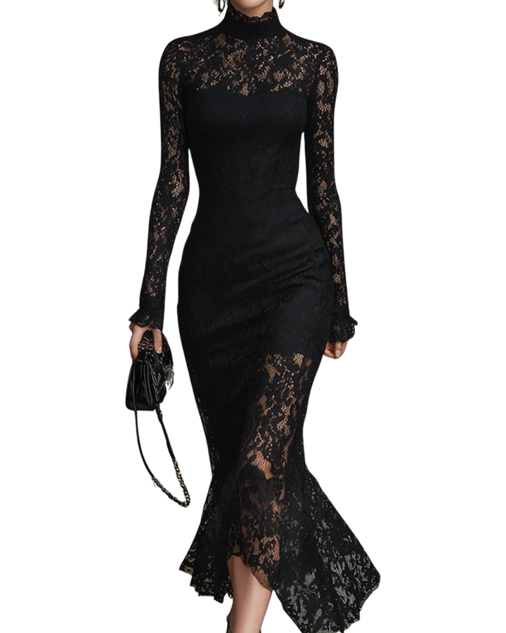 Veronika | Schwarzes Spitzen-Maxikleid