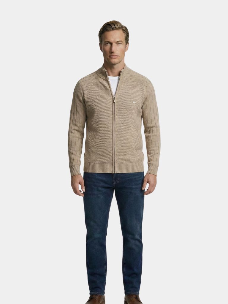 Strickjacke mit Reißverschluss in einfarbigem Jacquard