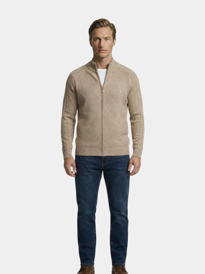 Strickjacke mit Reißverschluss in einfarbigem Jacquard