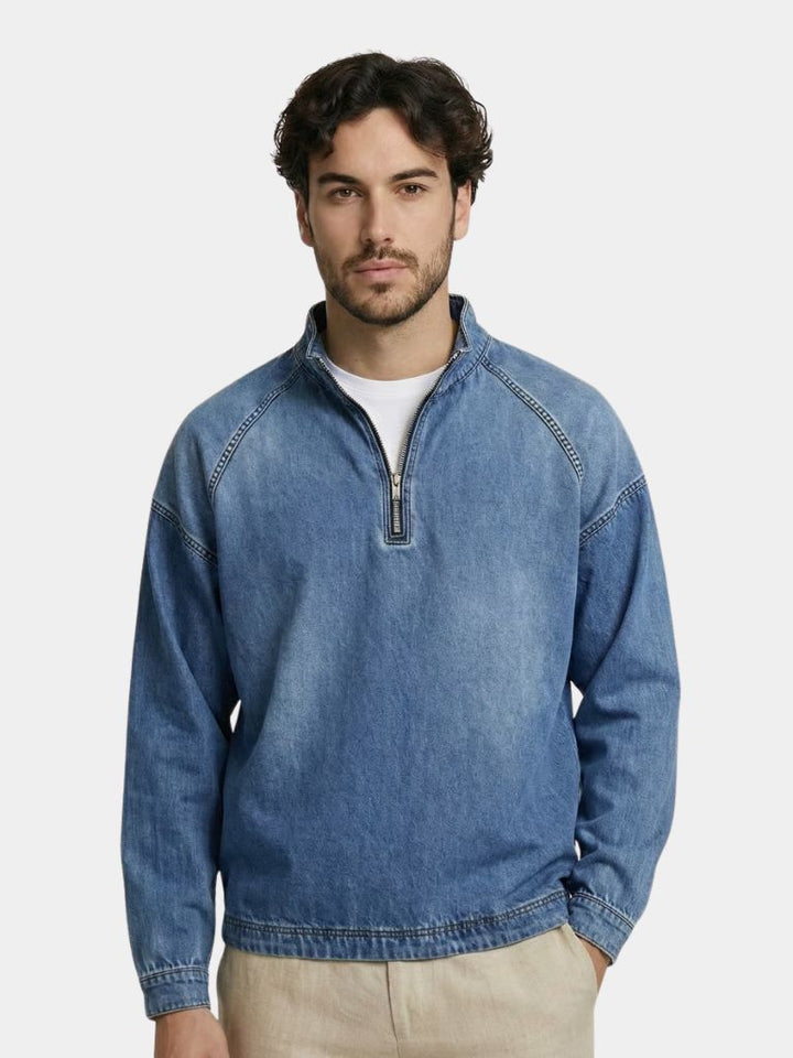 Stonewash-Denimjacke mit Viertelreißverschluss