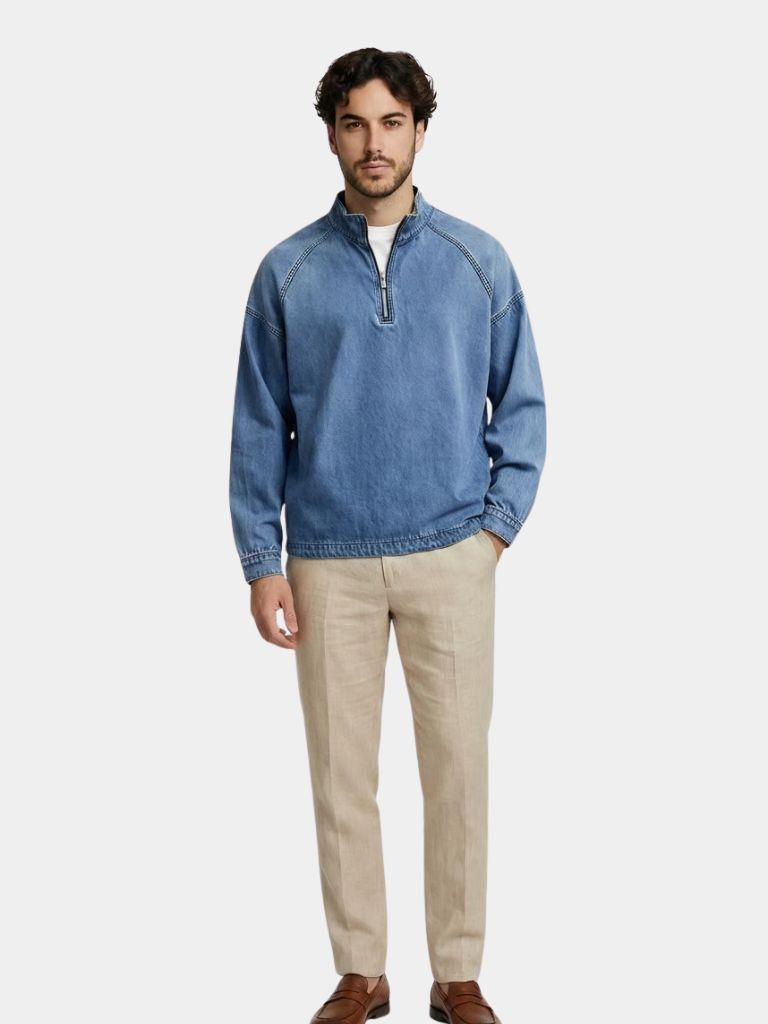Stonewash-Denimjacke mit Viertelreißverschluss
