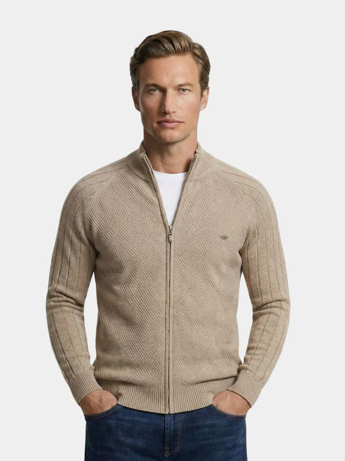 Strickjacke mit Reißverschluss in einfarbigem Jacquard