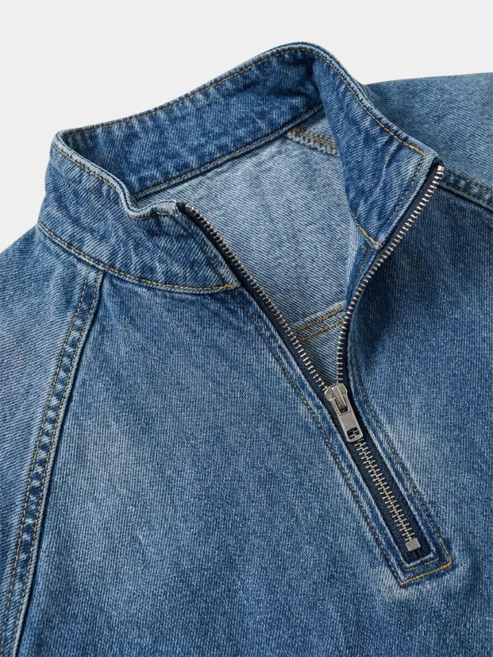Stonewash-Denimjacke mit Viertelreißverschluss