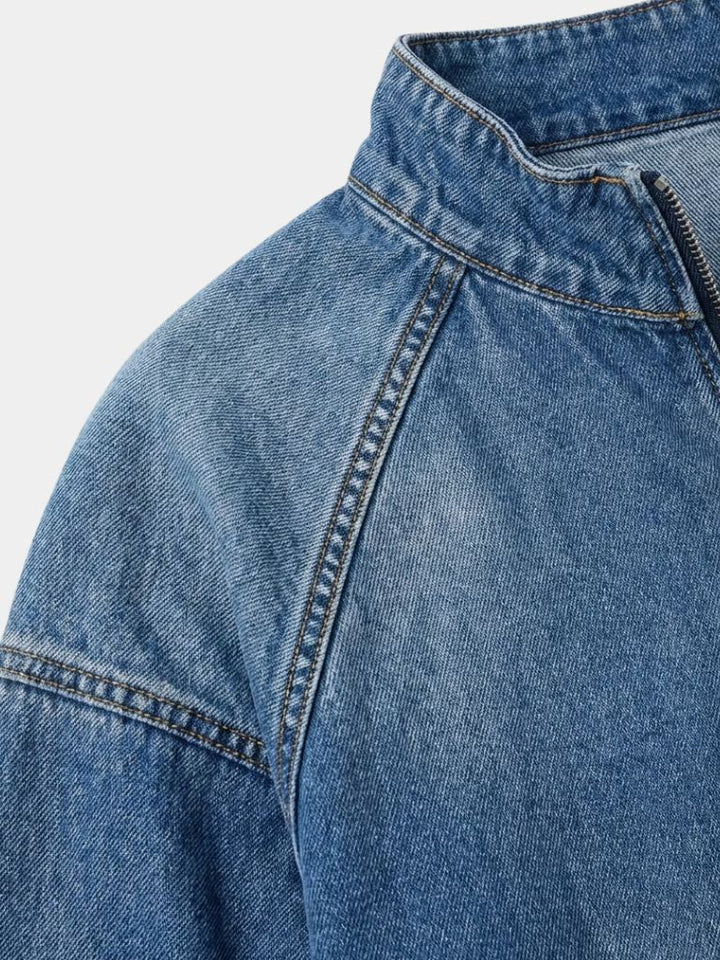 Stonewash-Denimjacke mit Viertelreißverschluss