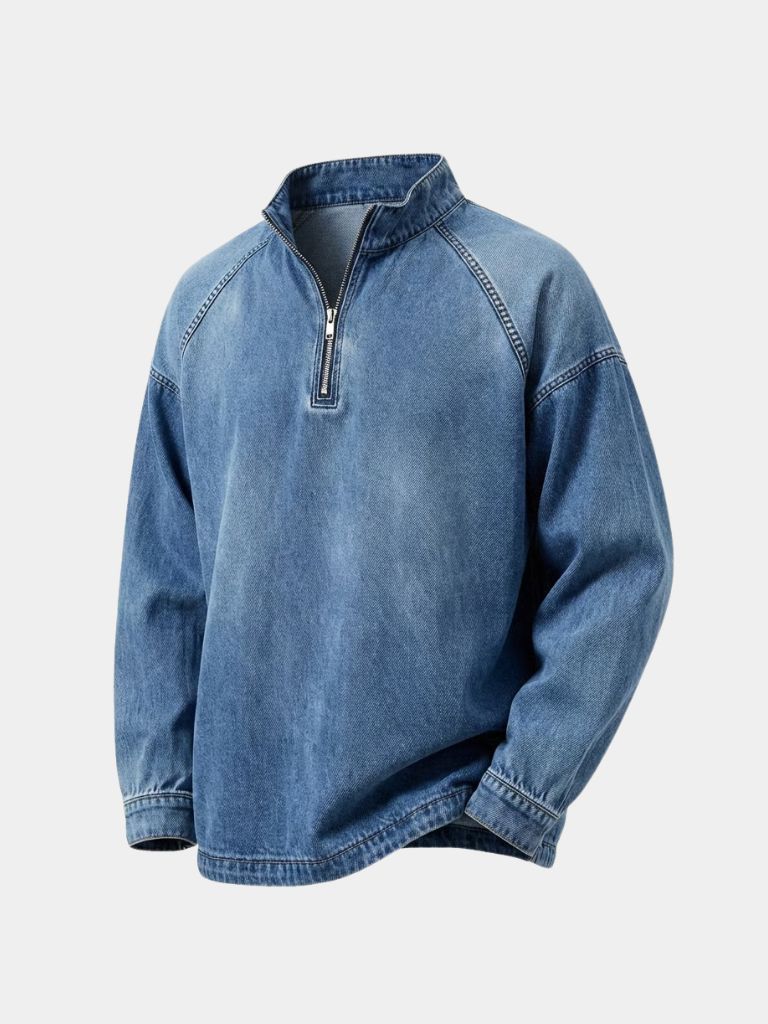 Stonewash-Denimjacke mit Viertelreißverschluss
