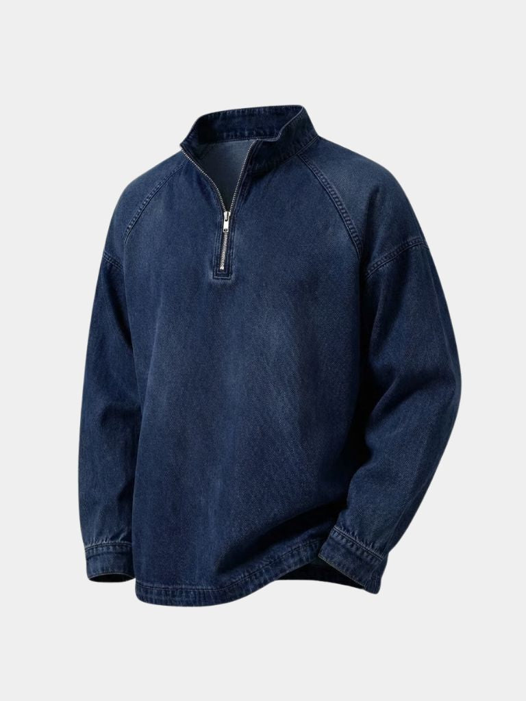Stonewash-Denimjacke mit Viertelreißverschluss