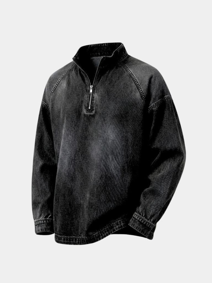 Stonewash-Denimjacke mit Viertelreißverschluss