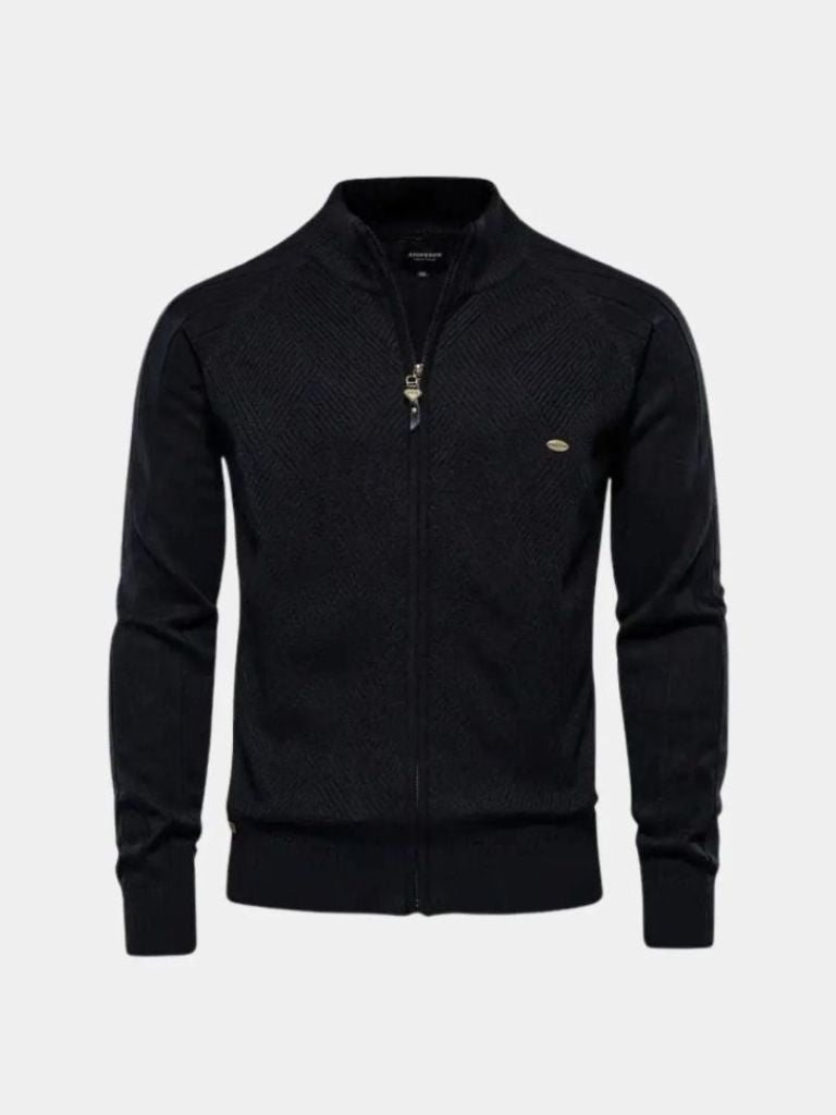 Strickjacke mit Reißverschluss in einfarbigem Jacquard