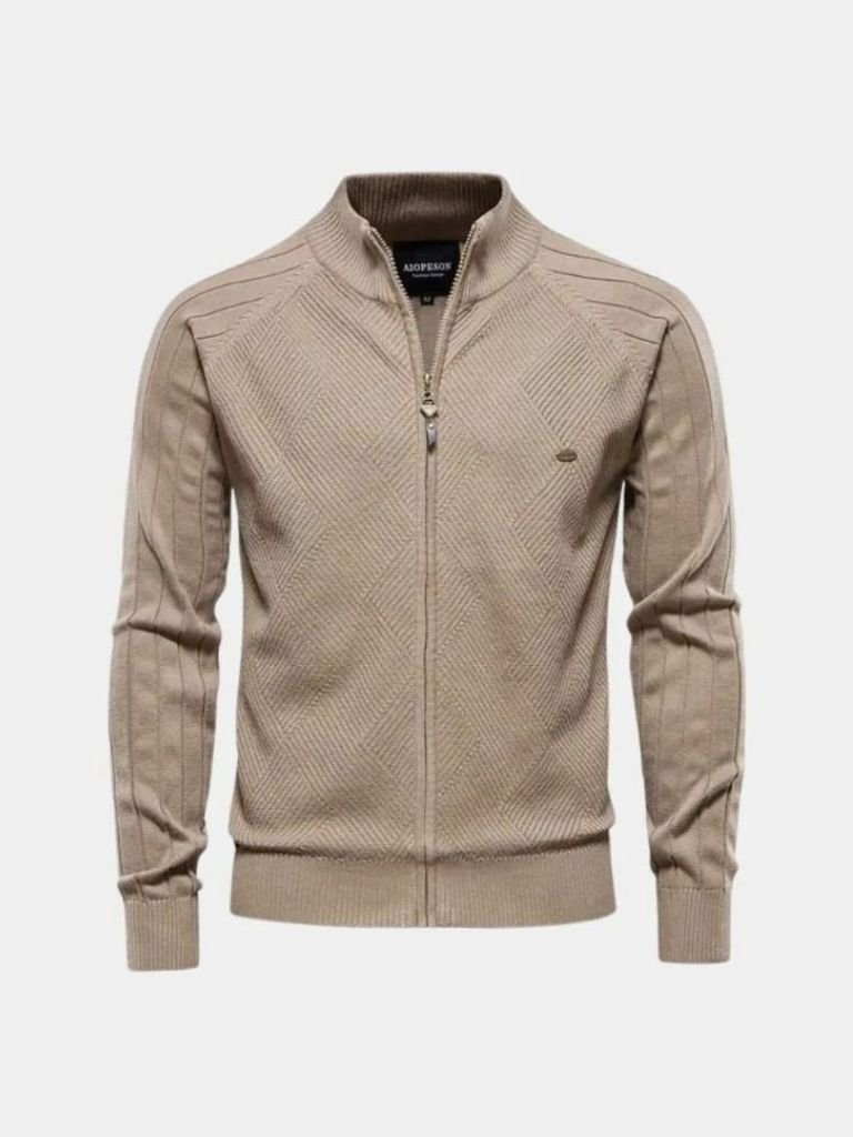 Strickjacke mit Reißverschluss in einfarbigem Jacquard