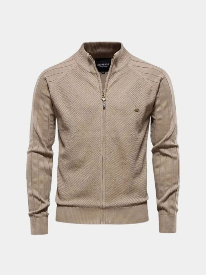 Strickjacke mit Reißverschluss in einfarbigem Jacquard