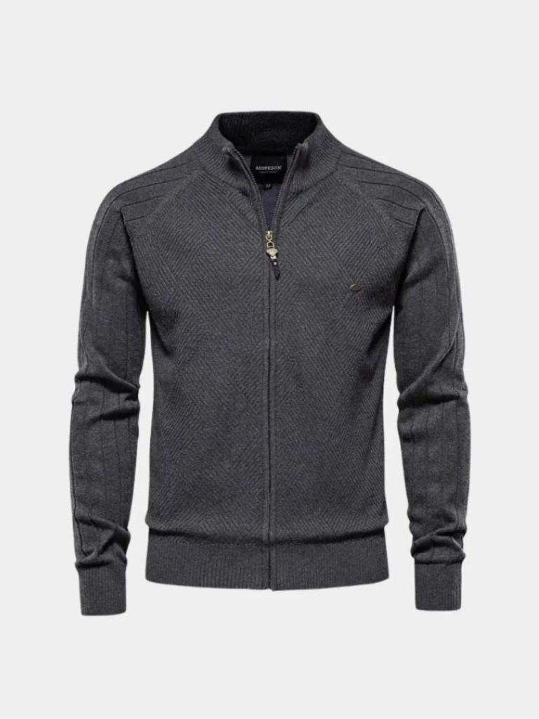 Strickjacke mit Reißverschluss in einfarbigem Jacquard