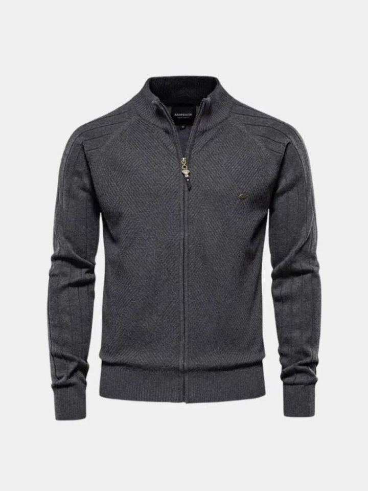 Strickjacke mit Reißverschluss in einfarbigem Jacquard