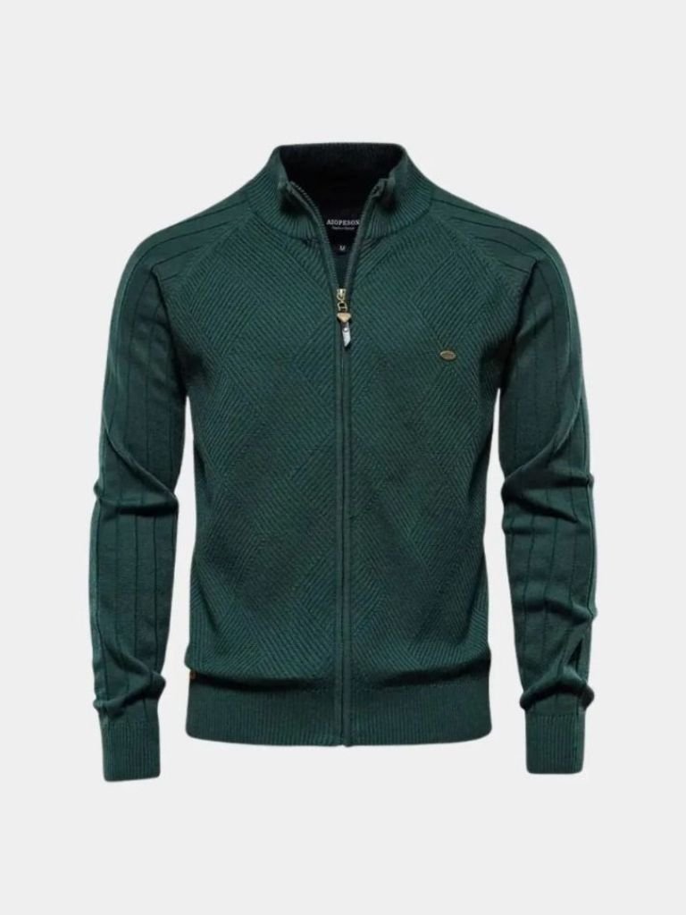 Strickjacke mit Reißverschluss in einfarbigem Jacquard
