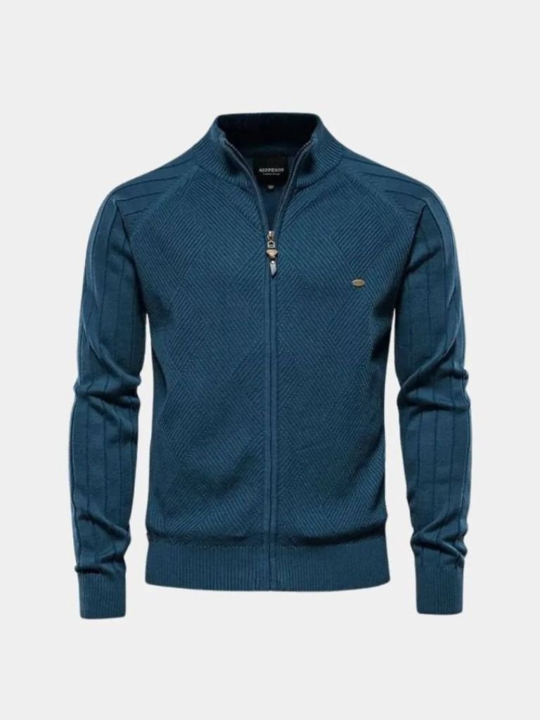 Strickjacke mit Reißverschluss in einfarbigem Jacquard